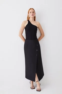 Best Sale 🤩 Karen Millen Compact Stretch Low Waist Wrap Midaxi 👗 Skirt ❤️
