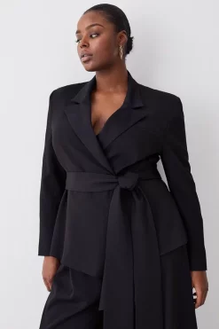 Discount 🧨 Karen Millen Plus Size Drape Detail Soft Detail Blazer - black 👍