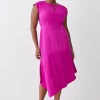 New 🎉 Karen Millen Plus Size Soft Tailored Key Hole Cap Sleeve High Low 👗 Dress - purple 😉