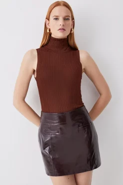 Promo π Karen Millen Patent Leather Mini π Skirt - chocolate β¨