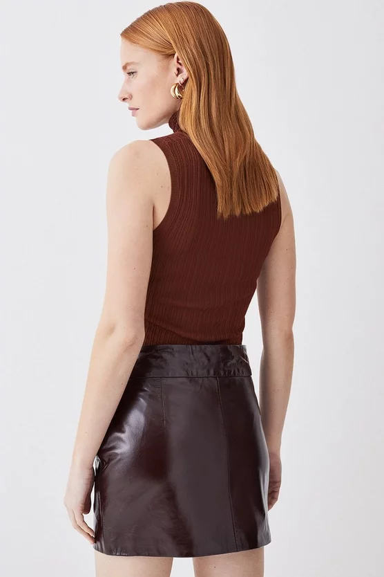 Promo π Karen Millen Patent Leather Mini π Skirt - chocolate β¨ - Image 3
