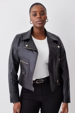 Brand new 🤩 Karen Millen Plus Size Leather Pocket Detail Biker Jacket - black 🌟