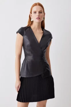 Top 10 ✔️ Karen Millen Tall Leather Pleat 👗 Skirt Mini 👗 Dress - black 🥰