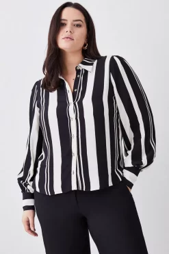 Best Pirce ⌛ Karen Millen Plus Size Mixed Stripe Woven 👕 Shirt - mono 😍