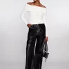 Coupon ⭐ Karen Millen Petite Leather Clean Wide Leg Trousers - black 🔔