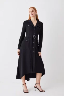 Deals π Karen Millen Soft Tailored Belted Crepe High Low π Shirtdress π―