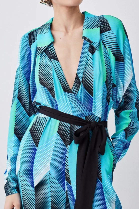 Hot Sale π₯ Karen Millen Geo Print Belted Woven Jumpsuit - blue π - Image 2