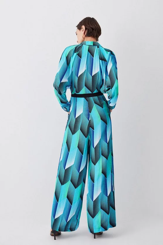 Hot Sale π₯ Karen Millen Geo Print Belted Woven Jumpsuit - blue π - Image 3