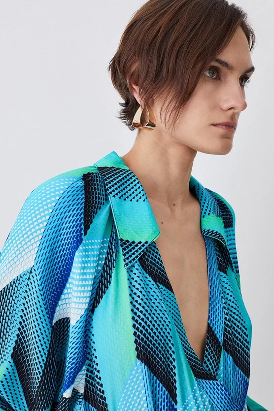 Hot Sale π₯ Karen Millen Geo Print Belted Woven Jumpsuit - blue π - Image 5