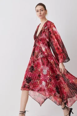 Brand new π Karen Millen Embroidery Placed Floral Kimono Woven Midi π Dress - red π