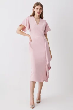 Flash Sale 🔥 Karen Millen Soft Tailored Angel Sleeve Drape Midi 👗 Dress ⌛