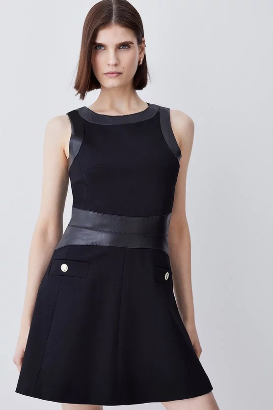 Budget โญ Karen Millen Ponte & Faux Leather A Line Flippy Mini ๐ Dress ๐ - Image 7