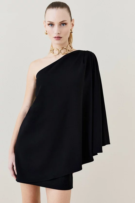 Best Sale ๐ฏ Karen Millen Compact Viscose One Shoulder Cape Mini ๐ Dress โ - Image 7