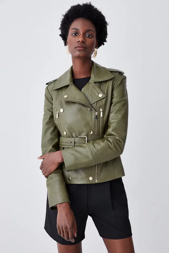 New π Karen Millen Leather Military Zip Detail Biker Jacket π - Image 7