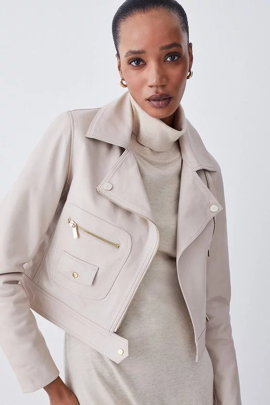 Coupon π₯° Karen Millen Leather Pocket Detail Biker Jacket π - Image 7