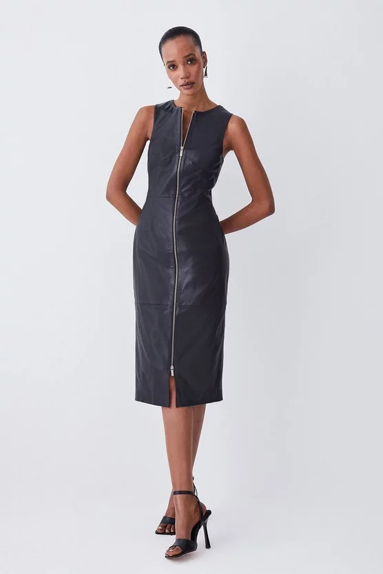 Discount π Karen Millen Leather Zip Though Pencil Midi π Dress π― - Image 6