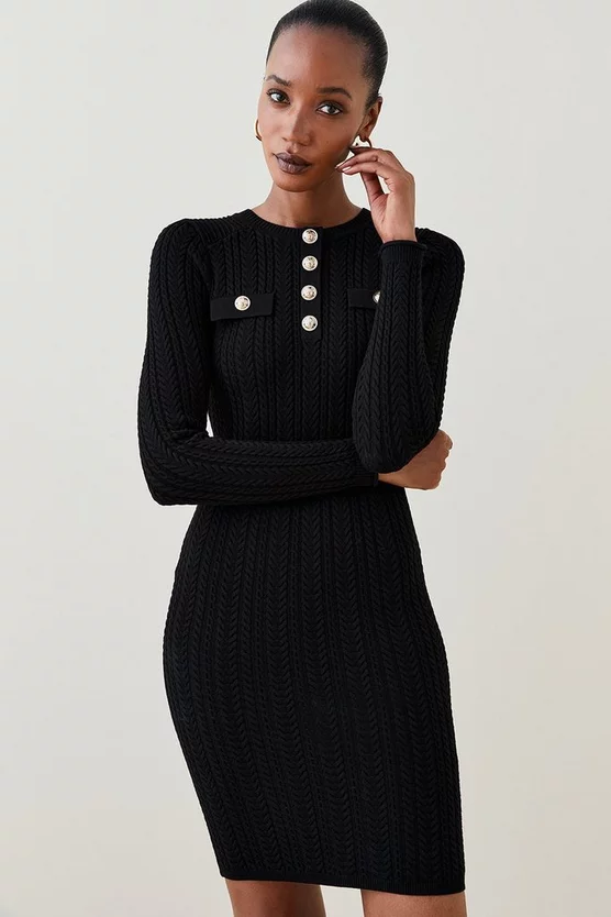 Best Sale ❤️ Karen Millen Military Trim Cable Knit Mini 👗 Dress 🤩 - Image 6