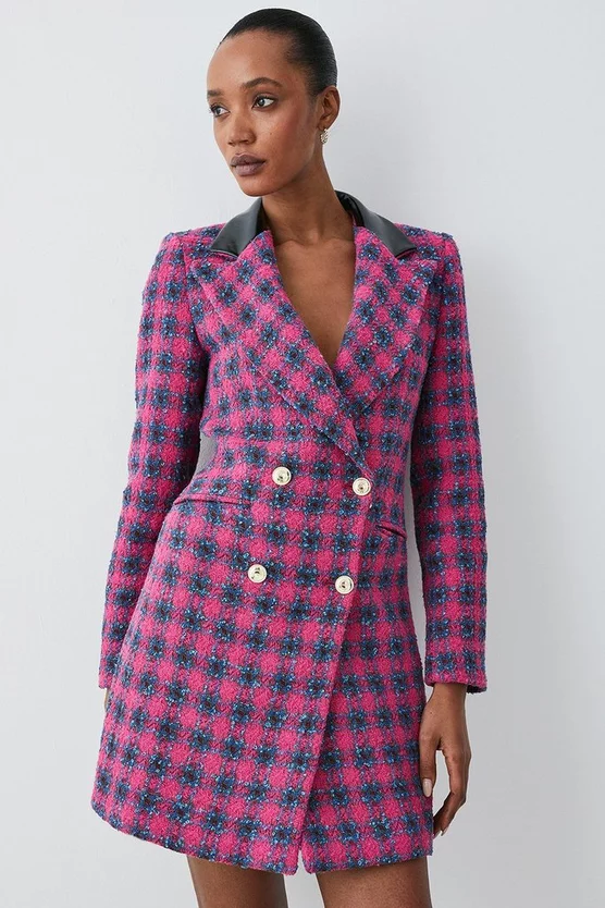 Hot Sale π Karen Millen Italian Check Boucle Tailored Tux Mini π Dress π - Image 6