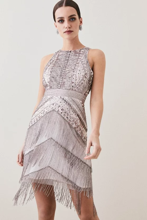 Promo β€οΈ Karen Millen Petite Embellished Halter Fringed Mini π Dress - blush β¨ - Image 6