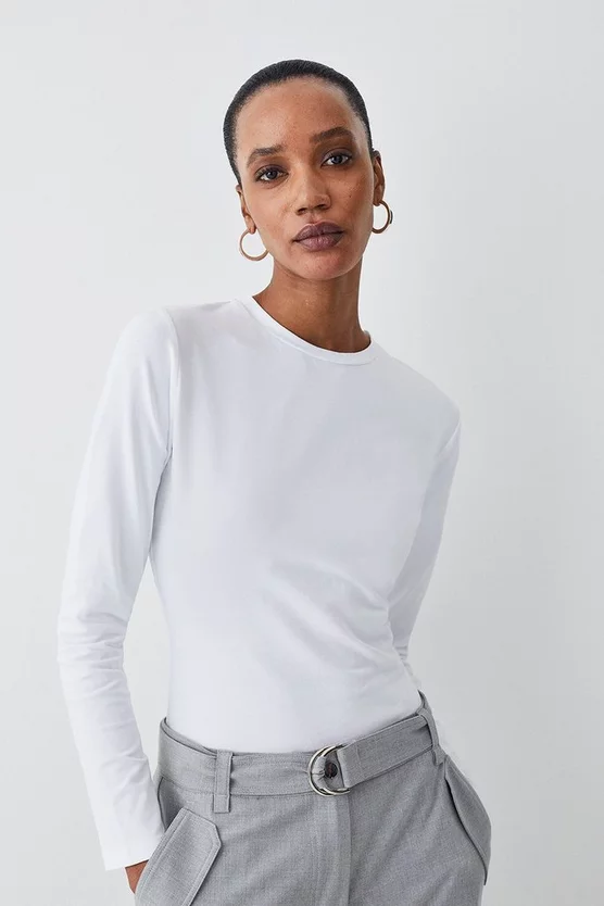 Best Sale β€οΈ Karen Millen Long Sleeve Cotton Crew Neck T-shirt π - Image 7