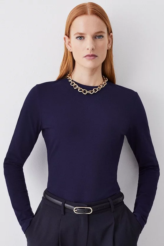 Best Sale β€οΈ Karen Millen Long Sleeve Cotton Crew Neck T-shirt π - Image 8