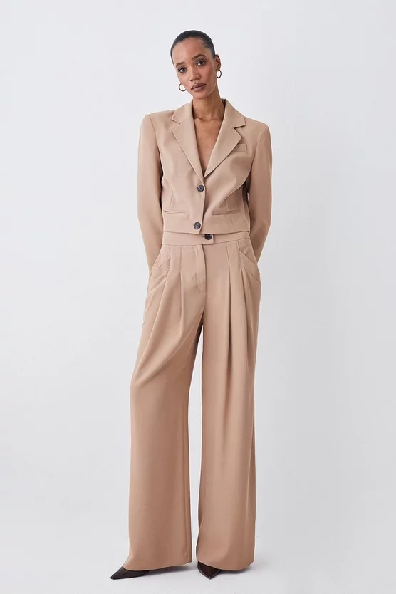 Hot Sale π Karen Millen Soft Twill Button Wide Leg Trouser - camel π - Image 6