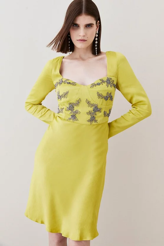 Best deal ๐ Karen Millen Satin Embellished Long Sleeve Mini ๐ Dress ๐งจ - Image 7
