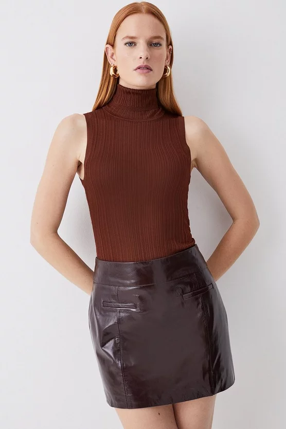 Promo π Karen Millen Patent Leather Mini π Skirt - chocolate β¨ - Image 6