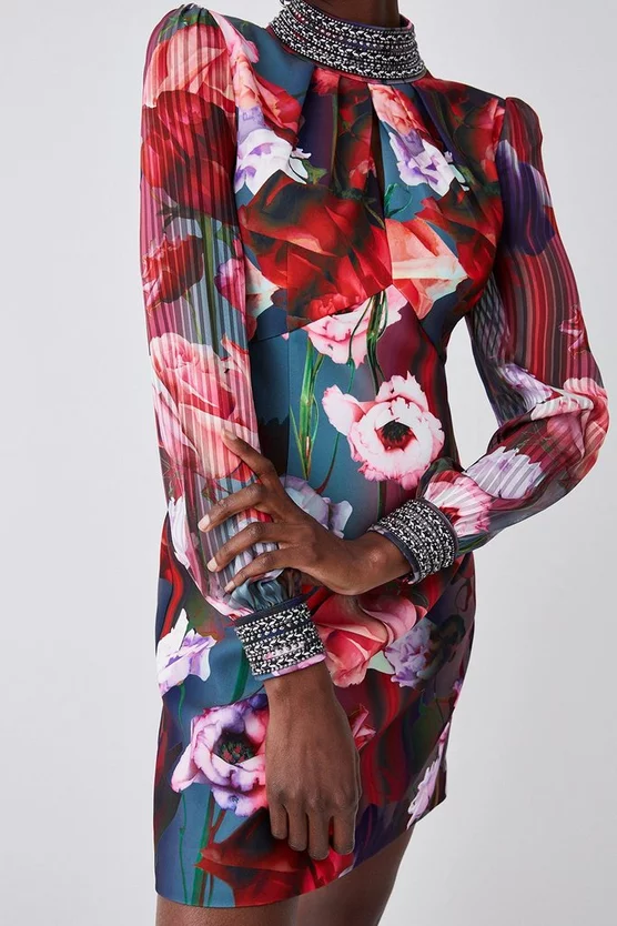 Promo β€οΈ Karen Millen Diamante Trim Floral Woven Mini π Dress π - Image 6