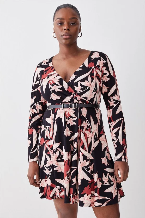 Top 10 💯 Karen Millen Plus Size Belted Viscose Blend Long Sleeve Jersey Mini 👗 Dress 👏 - Image 6