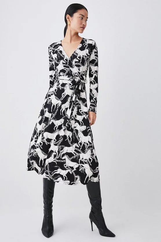 Deals π€© Karen Millen Self Belted Wrap Long Sleeve Viscose Blend Jersey Midaxi π Dress π€© - Image 2