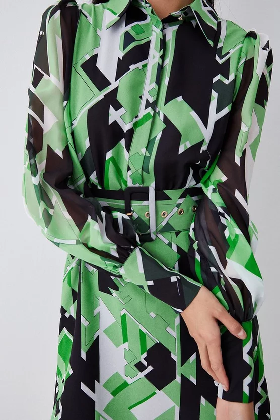 Top 10 ⭐ Karen Millen Jigsaw Geo Georgette Belted Woven 👚 Shirt 👗 Dress 👏 - Image 7