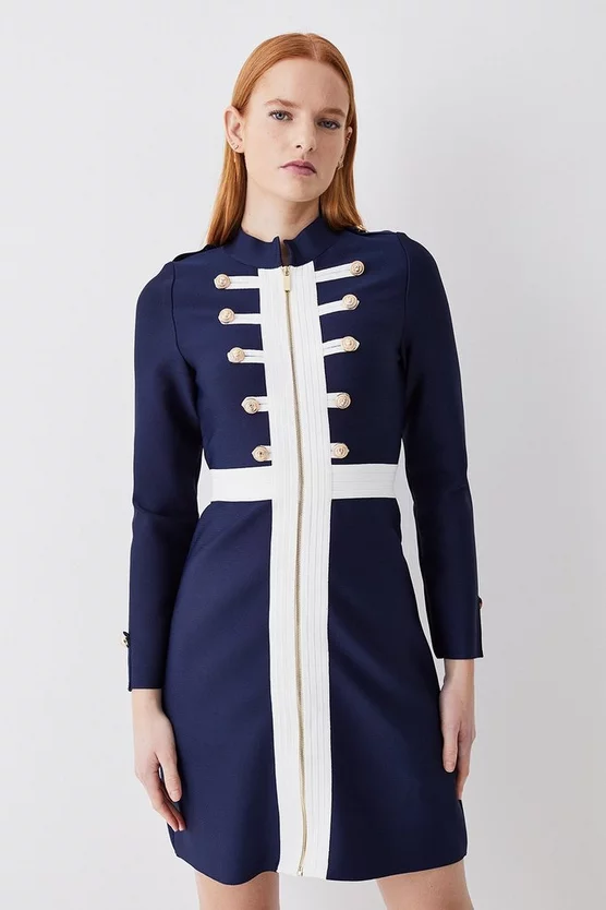Outlet π₯ Karen Millen Long Sleeve Military Trim A-line Bandage Knit Mini π Dress π - Image 6