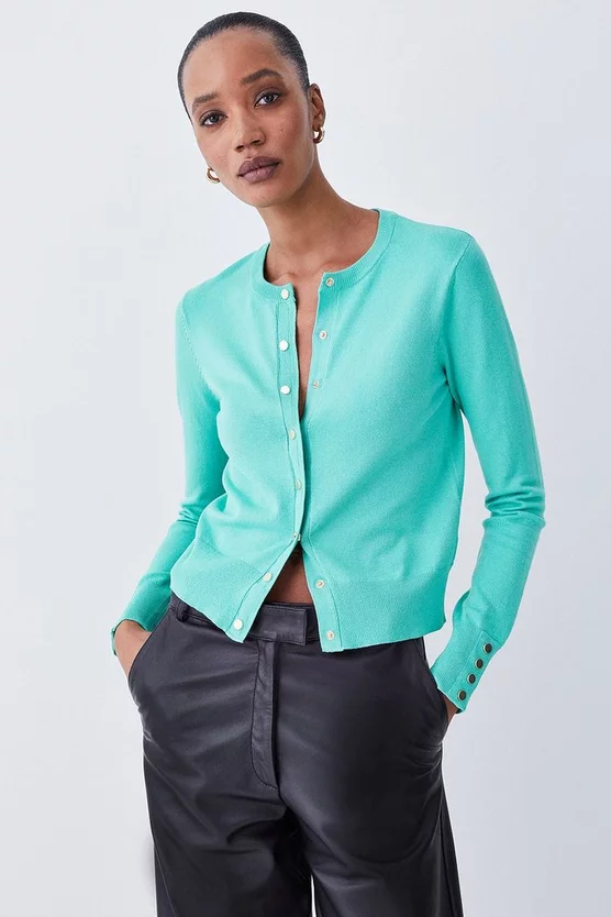 Best Sale β€οΈ Karen Millen Petite Viscose Blend Knit Crew Neck Cardigan π - Image 6