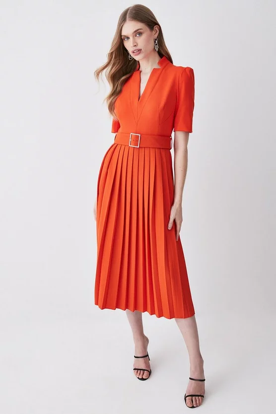 Coupon ๐ Karen Millen Structured Crepe Forever Pleat Belted Midi ๐ Dress ๐ - Image 7