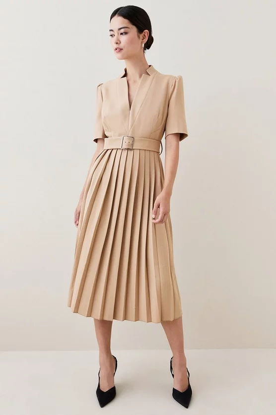 Coupon ๐ Karen Millen Structured Crepe Forever Pleat Belted Midi ๐ Dress ๐ - Image 9