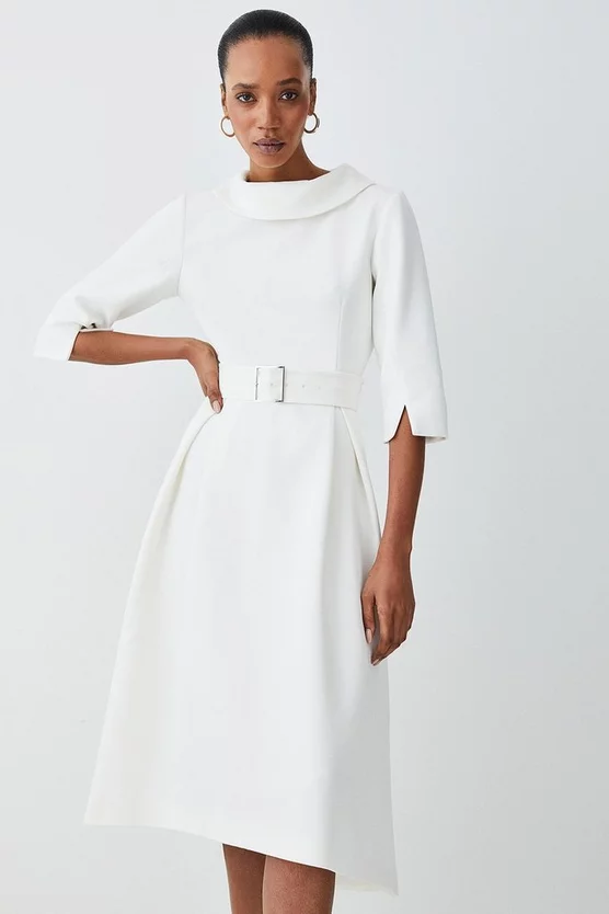 Promo β€οΈ Karen Millen Structured Crepe Roll Neck Dip Hem Midi π Dress π - Image 7