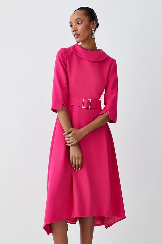Promo β€οΈ Karen Millen Structured Crepe Roll Neck Dip Hem Midi π Dress π - Image 8