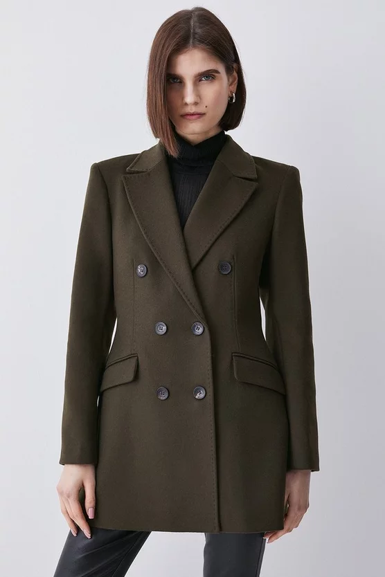 Best Pirce π₯° Karen Millen Italian Virgin Wool Double Breast Short π§₯ Coat - khaki π - Image 6