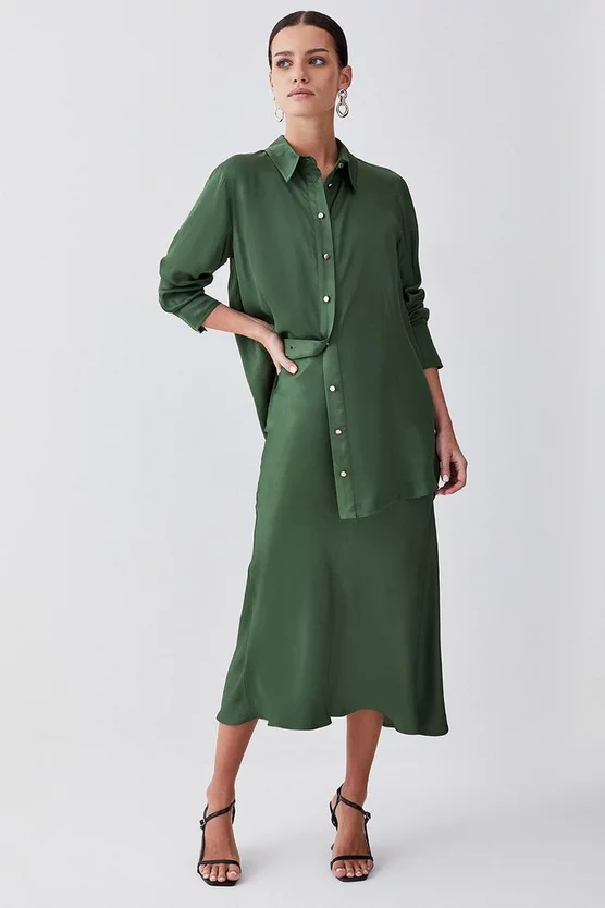 Best reviews of π― Karen Millen Petite Satin Viscose Woven π Skirt - khaki π - Image 6