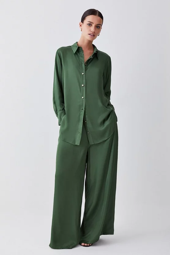 Wholesale π Karen Millen Tall Viscose Satin Woven Boyfriend π Shirt - khaki π€© - Image 6