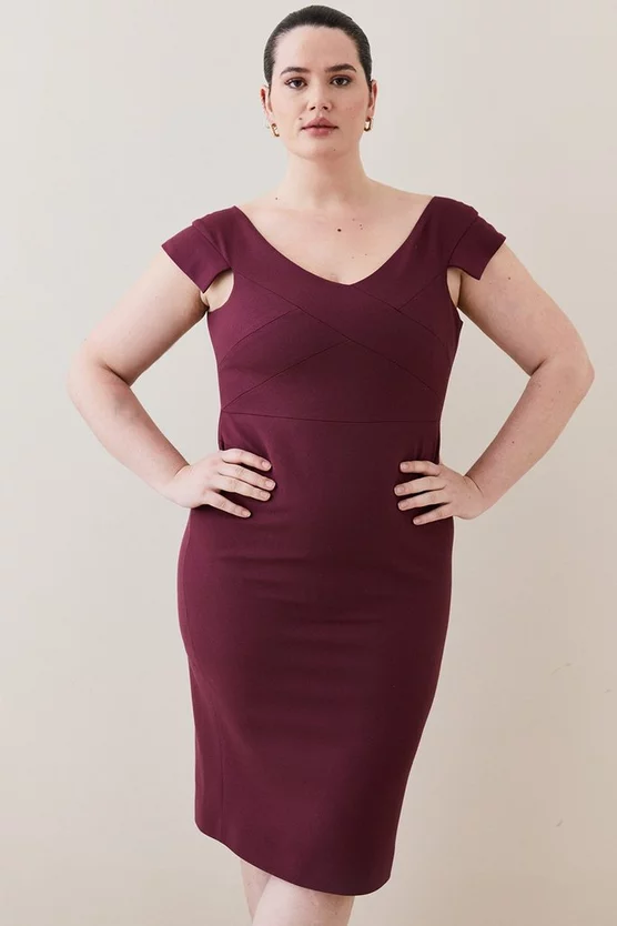Deals π Karen Millen Plus Size Structured Crepe Cross Detail Midi π Dress - merlot β - Image 5
