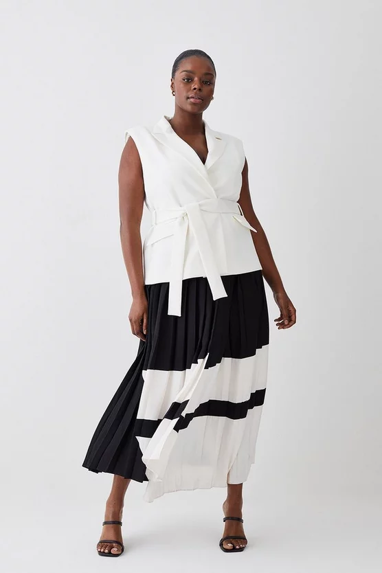 Deals π₯ Karen Millen Plus Size Mono Tailored And Pleat Belted Midi π Dress 𧨠- Image 6