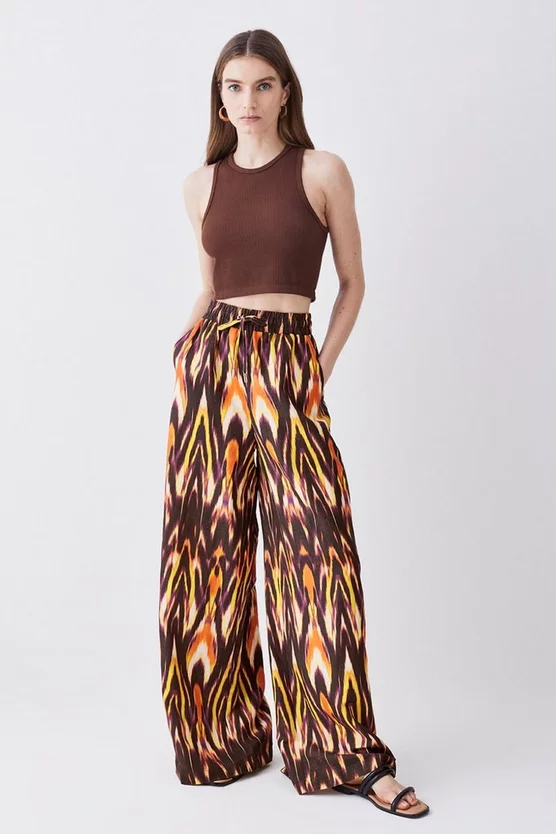Best reviews of β Karen Millen Ikat Printed Linen Wide Leg Woven Trouser - multi π - Image 6