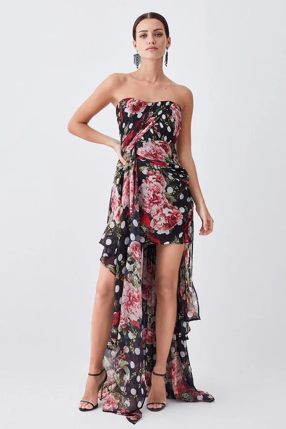 Best Sale π₯° Karen Millen Petite Spot Floral Chiffon Drama Hem Mini π Dress - multi 𧨠- Image 6
