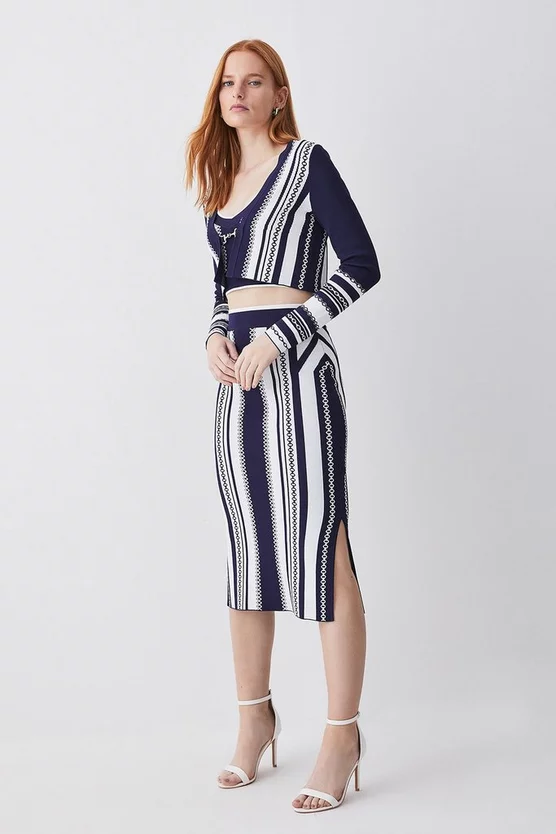 Best reviews of β€οΈ Karen Millen Chain Jacquard Knit Midaxi π Skirt - navy π - Image 6