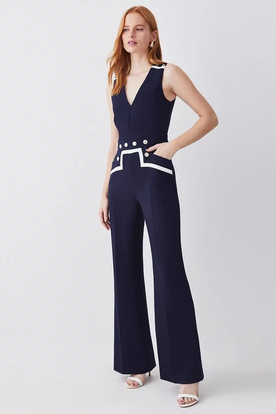 Cheap π― Karen Millen Compact Stretch Nautical Wide Leg Jumpsuit π₯ - Image 7