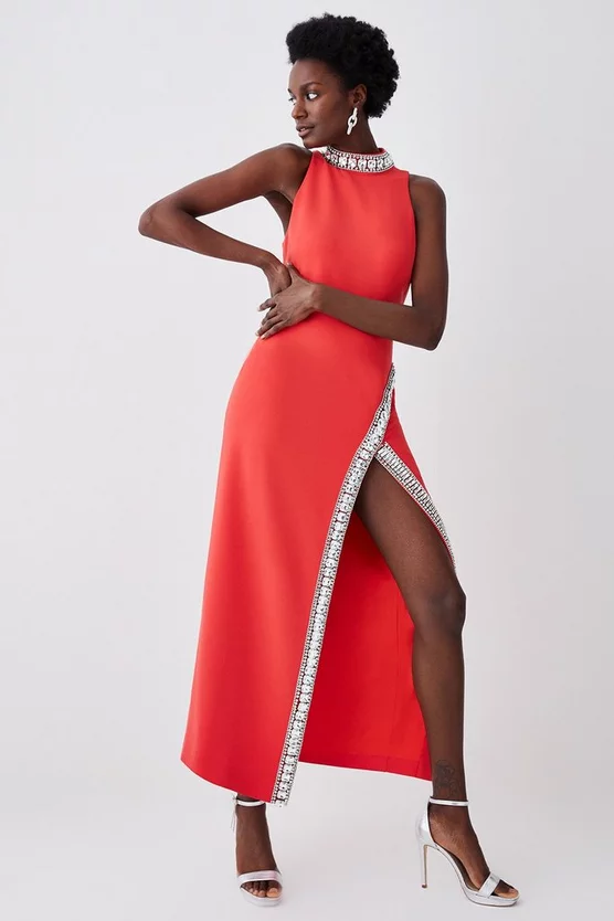 Hot Sale π₯° Karen Millen Crystal Embellished Woven Thigh Split Maxi π - Image 7