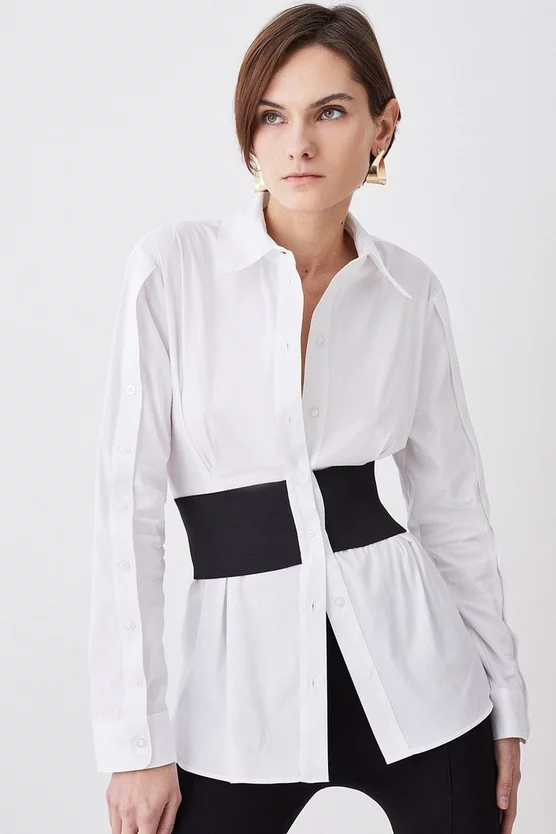 Outlet ✨ Karen Millen Cinched Waist Tailored 👚 Shirt - white 😉 - Image 7