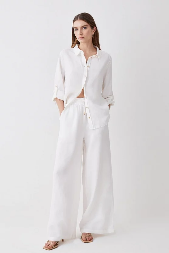 Best Pirce π Karen Millen Linen Wide Leg Trouser - white π₯° - Image 6